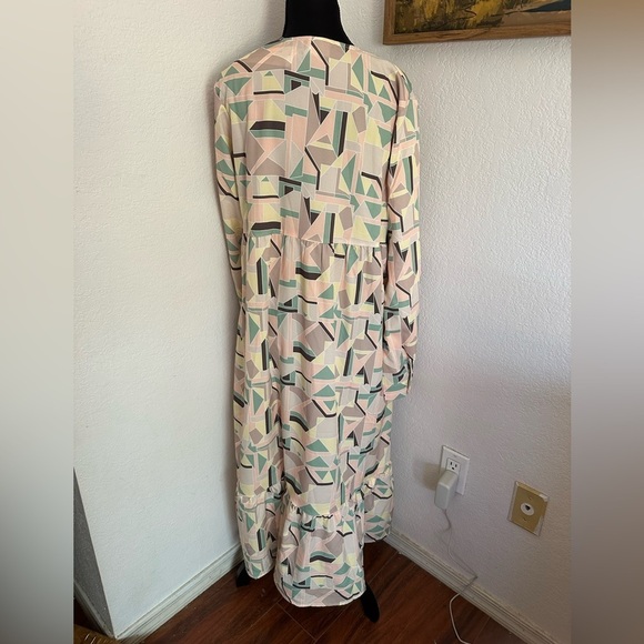 Silk & Salt Long Sleeve Geometric Print Maxi Dress Kaftan - Size Large NWT - Picture 2 of 7